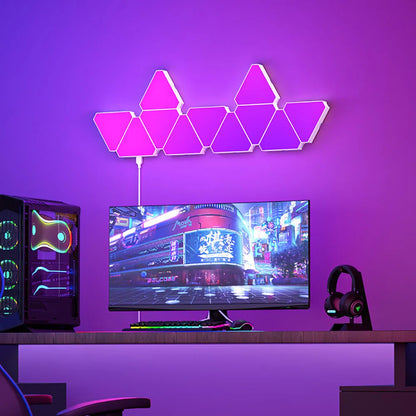 Lampe Murale Triangulaire LED RGB – Lampe Quantique Intelligente Éclairage d’Ambiance avec Réaction au Rythme – Lumière de Fond pour Chambre, Chevet, Bureau, Décoration