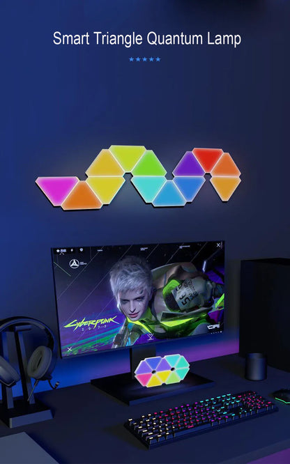 Lampe Murale Triangulaire LED RGB – Lampe Quantique Intelligente Éclairage d’Ambiance avec Réaction au Rythme – Lumière de Fond pour Chambre, Chevet, Bureau, Décoration