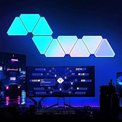 Lampe Murale Triangulaire LED RGB – Lampe Quantique Intelligente Éclairage d’Ambiance avec Réaction au Rythme – Lumière de Fond pour Chambre, Chevet, Bureau, Décoration