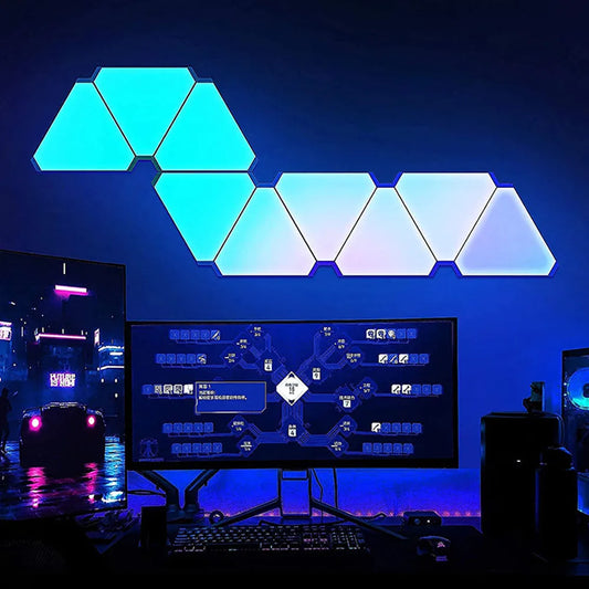 Lampe Murale Triangulaire LED RGB – Lampe Quantique Intelligente Éclairage d’Ambiance avec Réaction au Rythme – Lumière de Fond pour Chambre, Chevet, Bureau, Décoration