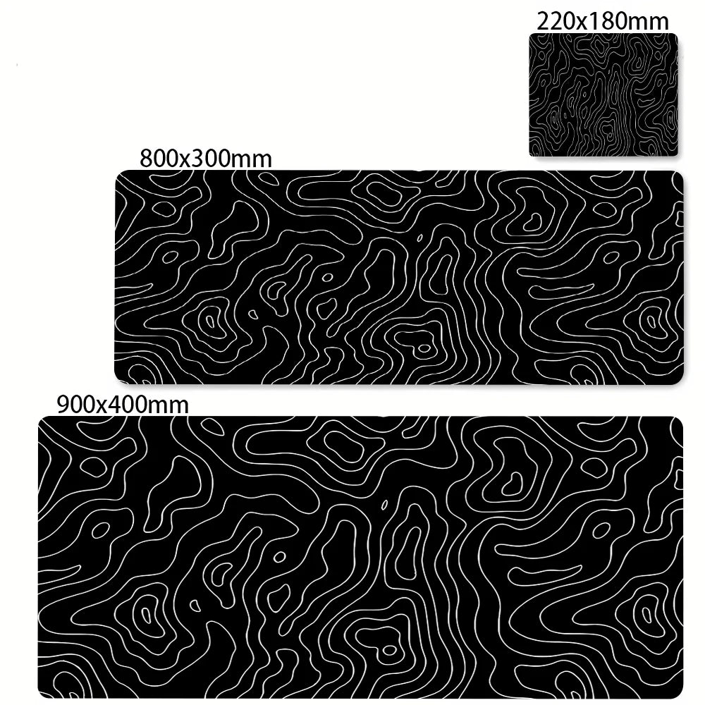 Tapis de souris artistique 900x400 — noir et blanc, grand tapis de bureau XXL, protège-bureau pour ordinateur portable ou PC, surface effet liquide Strata.