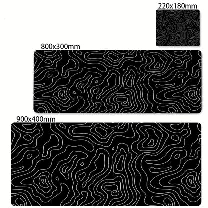 Tapis de souris artistique 900x400 — noir et blanc, grand tapis de bureau XXL, protège-bureau pour ordinateur portable ou PC, surface effet liquide Strata.