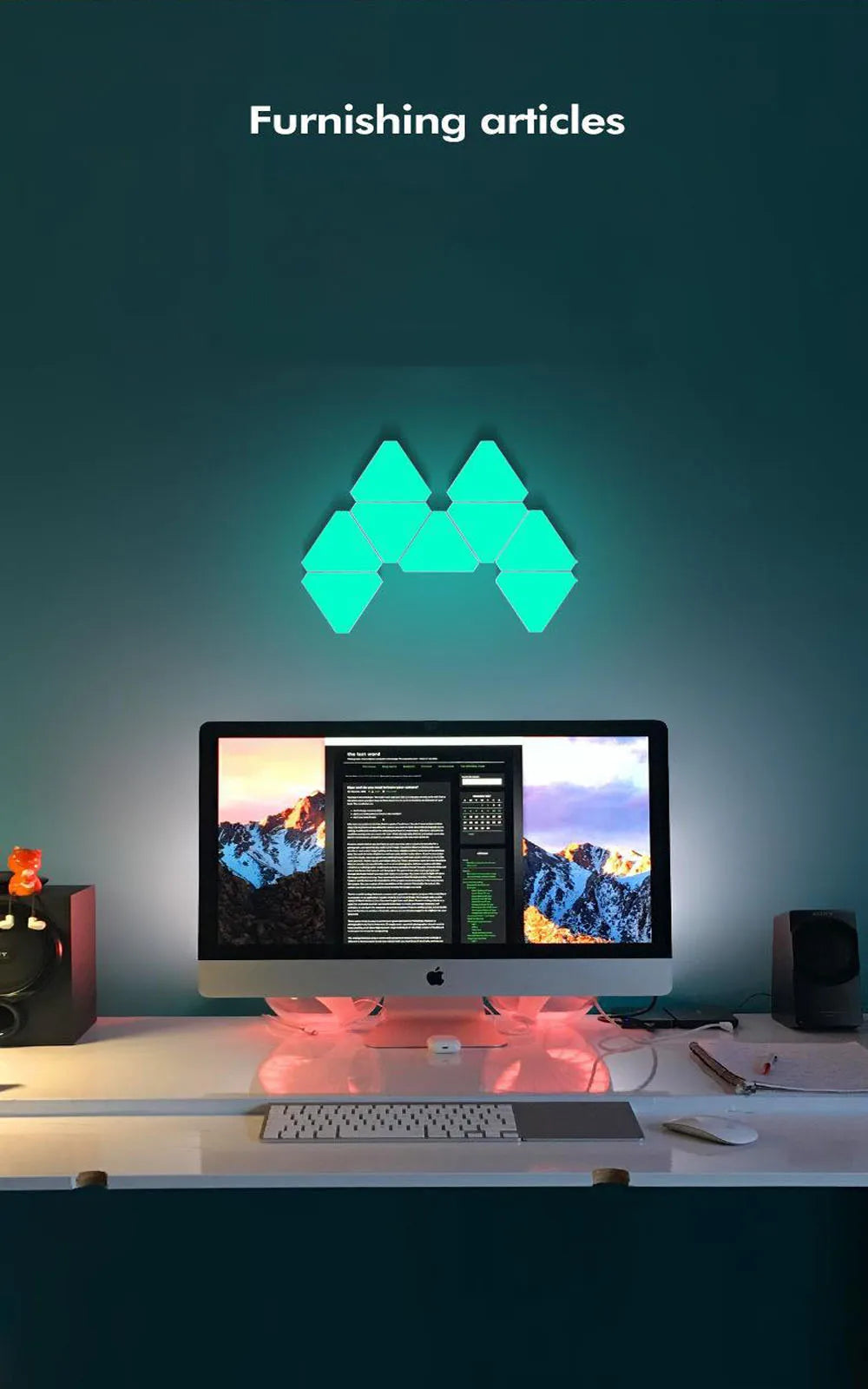 Lampe Murale Triangulaire LED RGB – Lampe Quantique Intelligente Éclairage d’Ambiance avec Réaction au Rythme – Lumière de Fond pour Chambre, Chevet, Bureau, Décoration