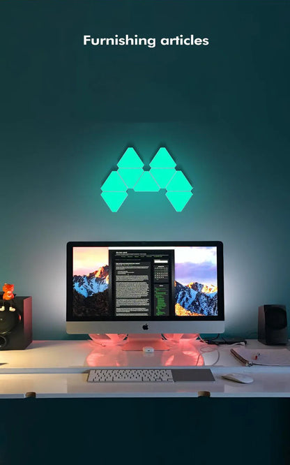 Lampe Murale Triangulaire LED RGB – Lampe Quantique Intelligente Éclairage d’Ambiance avec Réaction au Rythme – Lumière de Fond pour Chambre, Chevet, Bureau, Décoration