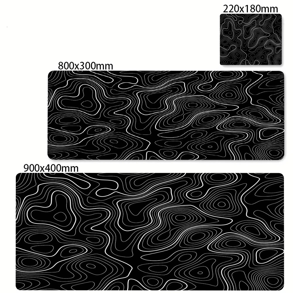 Tapis de souris artistique 900x400 — noir et blanc, grand tapis de bureau XXL, protège-bureau pour ordinateur portable ou PC, surface effet liquide Strata.