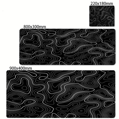 Tapis de souris artistique 900x400 — noir et blanc, grand tapis de bureau XXL, protège-bureau pour ordinateur portable ou PC, surface effet liquide Strata.