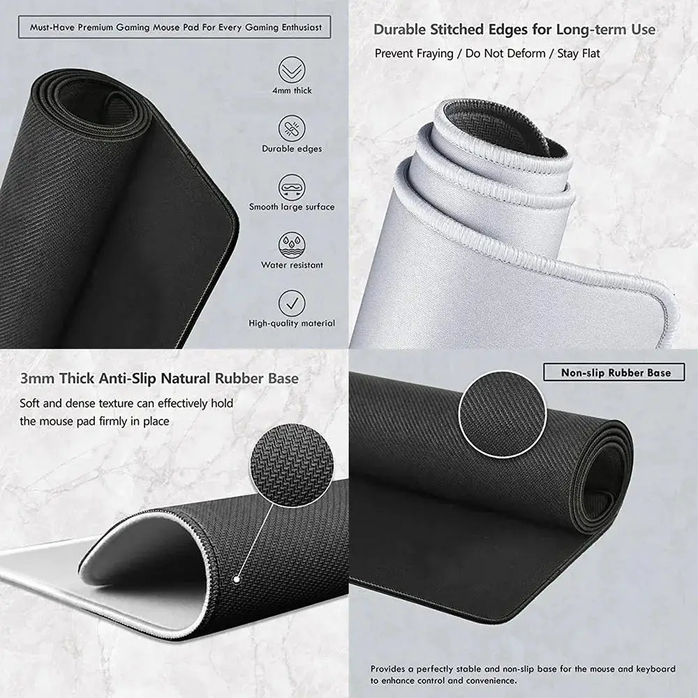 Tapis de souris artistique 900x400 — noir et blanc, grand tapis de bureau XXL, protège-bureau pour ordinateur portable ou PC, surface effet liquide Strata.