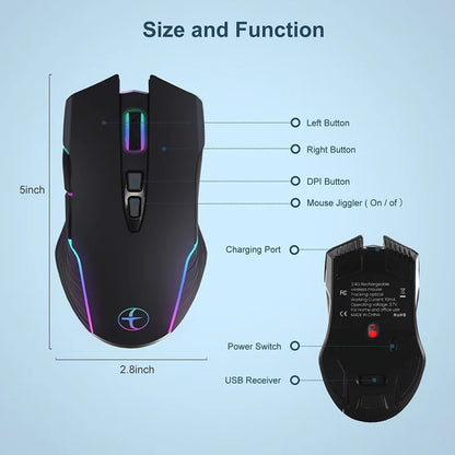 Souris de jeu sans fil 2,4 GHz à 7 boutons, rechargeable, avec récepteurs USB et Type-C