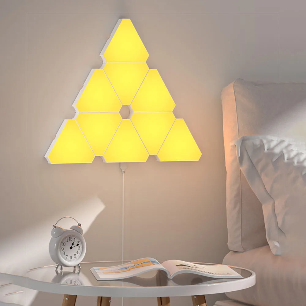 Lampe Murale Triangulaire LED RGB – Lampe Quantique Intelligente Éclairage d’Ambiance avec Réaction au Rythme – Lumière de Fond pour Chambre, Chevet, Bureau, Décoration