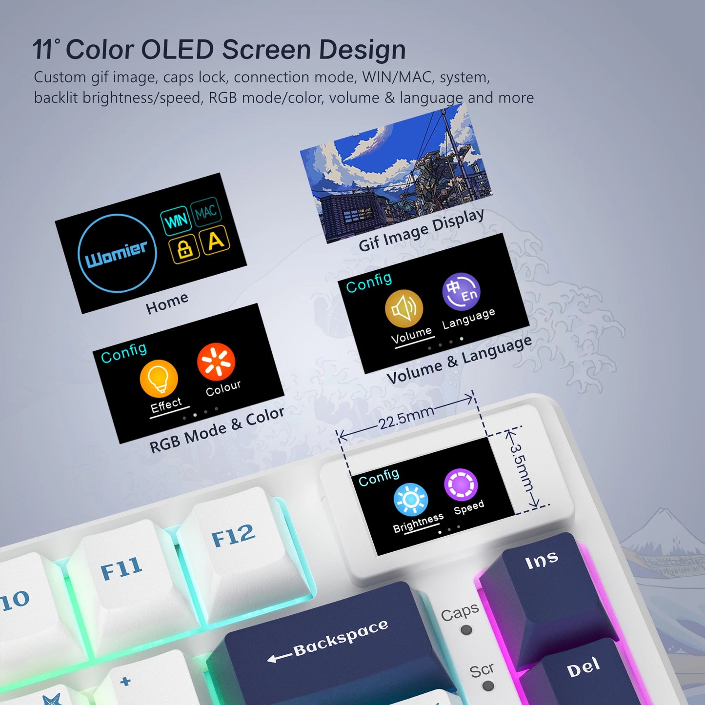 Womier SK80 – Clavier mécanique 75% RGB Hot-Swap petit écran personnalisable