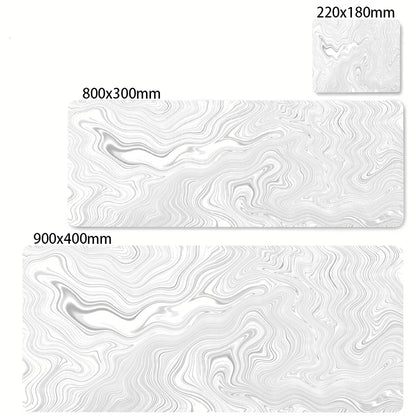 Tapis de souris artistique 900x400 — noir et blanc, grand tapis de bureau XXL, protège-bureau pour ordinateur portable ou PC, surface effet liquide Strata.