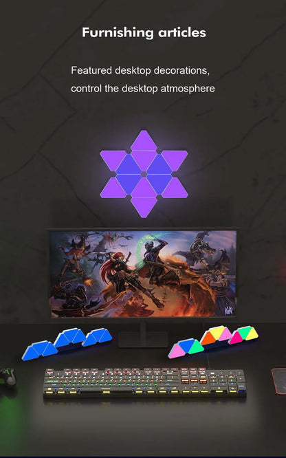 Lampe Murale Triangulaire LED RGB – Lampe Quantique Intelligente Éclairage d’Ambiance avec Réaction au Rythme – Lumière de Fond pour Chambre, Chevet, Bureau, Décoration