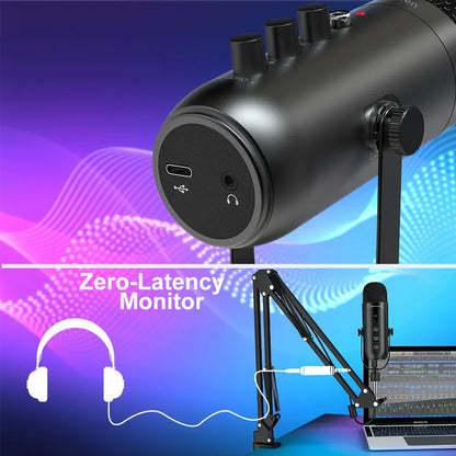 Haomuren – Microphone professionnel USB pour streaming et podcast sur PC, kit de micro à condensateur cardioïde avec bras articulé pour l’enregistrement.
