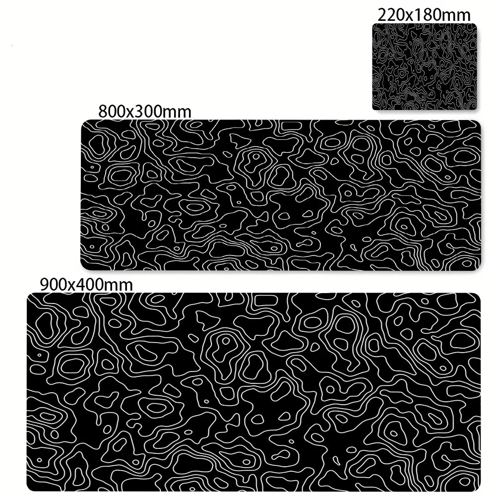 Tapis de souris artistique 900x400 — noir et blanc, grand tapis de bureau XXL, protège-bureau pour ordinateur portable ou PC, surface effet liquide Strata.