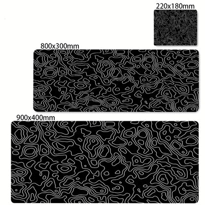 Tapis de souris artistique 900x400 — noir et blanc, grand tapis de bureau XXL, protège-bureau pour ordinateur portable ou PC, surface effet liquide Strata.