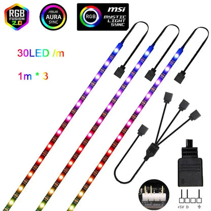 Addressable Rainbow PC Digital WS2812b LED Strip Light for 5V 3pin ARGB Header PC Case Asus Aura Sync RGBIC Fusion MSI Mystic