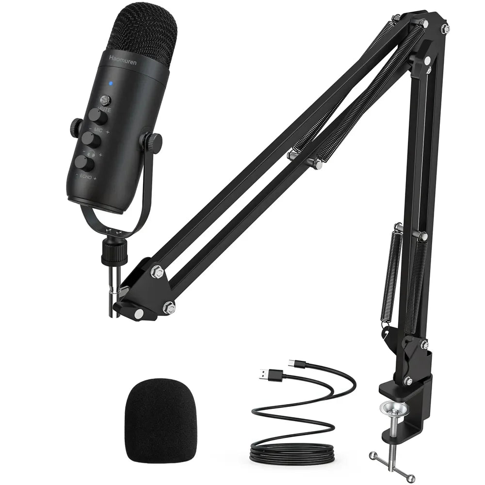 Haomuren – Microphone professionnel USB pour streaming et podcast sur PC, kit de micro à condensateur cardioïde avec bras articulé pour l’enregistrement.