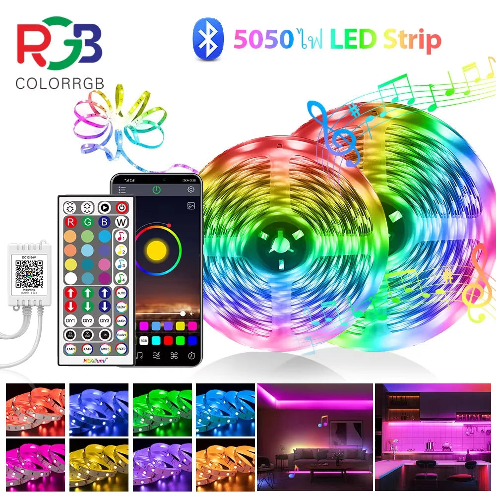 Bande LED intelligente avec contrôle via application, lumières RGB pour chambre, changement de couleur synchronisé avec la musique