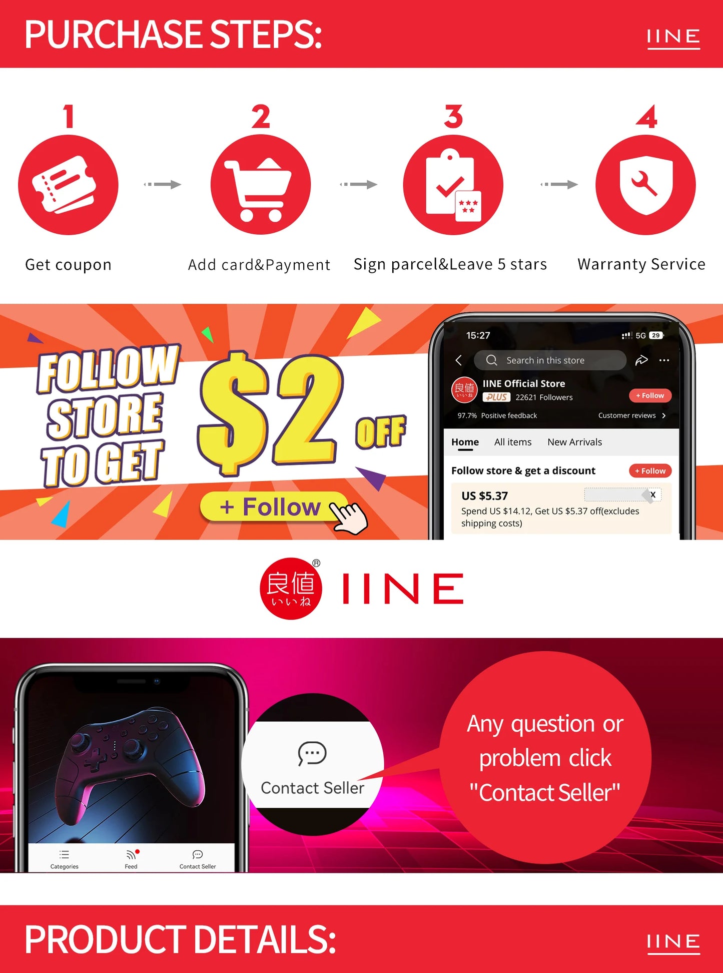 Station de charge IINE pour manette PS5, design antidérapant, indicateur LED, protection contre la surcharge, charge rapide