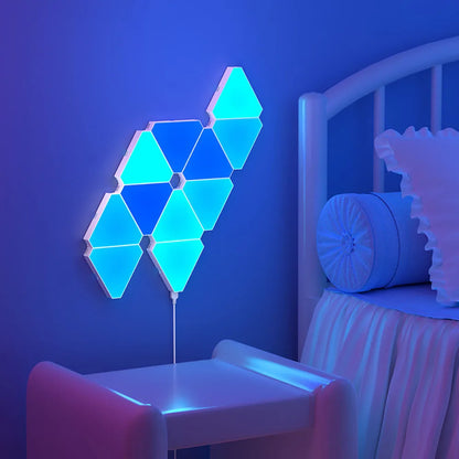 Lampe Murale Triangulaire LED RGB – Lampe Quantique Intelligente Éclairage d’Ambiance avec Réaction au Rythme – Lumière de Fond pour Chambre, Chevet, Bureau, Décoration