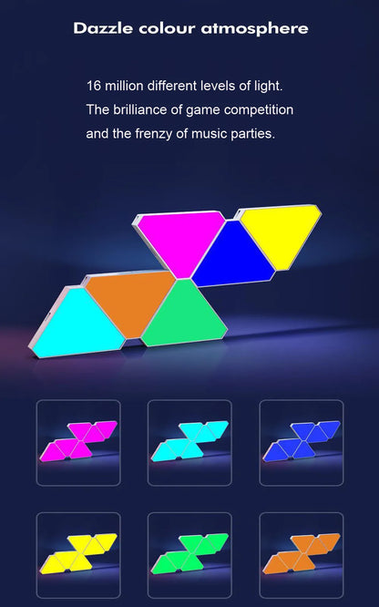 Lampe Murale Triangulaire LED RGB – Lampe Quantique Intelligente Éclairage d’Ambiance avec Réaction au Rythme – Lumière de Fond pour Chambre, Chevet, Bureau, Décoration