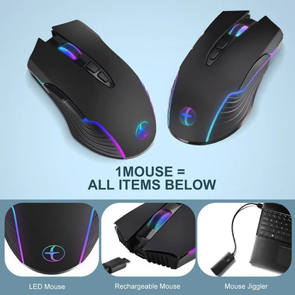 Souris de jeu sans fil 2,4 GHz à 7 boutons, rechargeable, avec récepteurs USB et Type-C