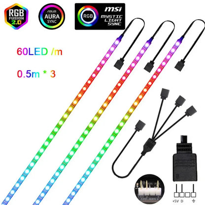 Addressable Rainbow PC Digital WS2812b LED Strip Light for 5V 3pin ARGB Header PC Case Asus Aura Sync RGBIC Fusion MSI Mystic