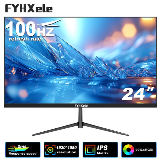 Moniteur gamer FYHXele 24 pouces 100 Hz, écran de bureau 1080p, temps de réponse 2 ms, écran soin des yeux, LCD, prise en charge HDR, G-Sync, VESA