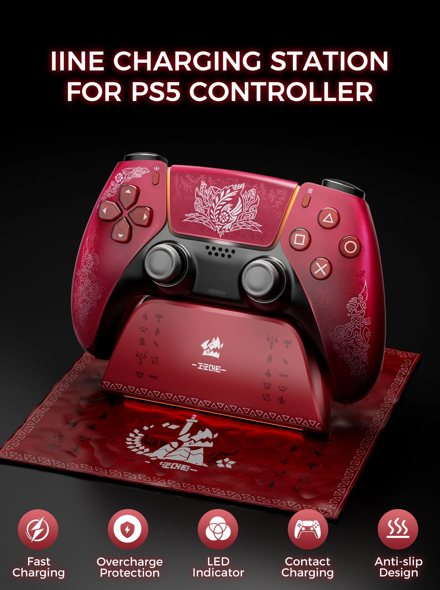 Station de charge IINE pour manette PS5, design antidérapant, indicateur LED, protection contre la surcharge, charge rapide