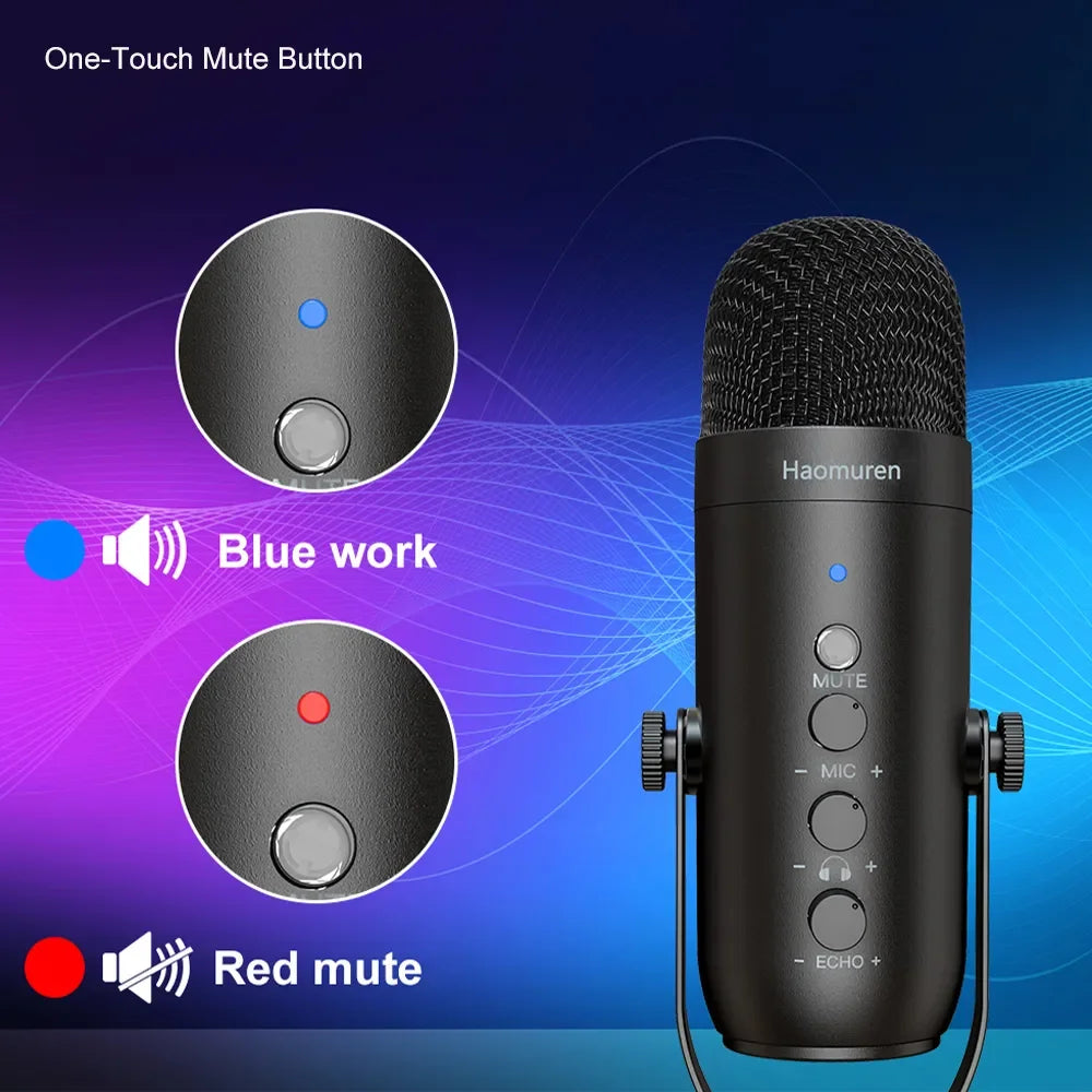 Haomuren – Microphone professionnel USB pour streaming et podcast sur PC, kit de micro à condensateur cardioïde avec bras articulé pour l’enregistrement.
