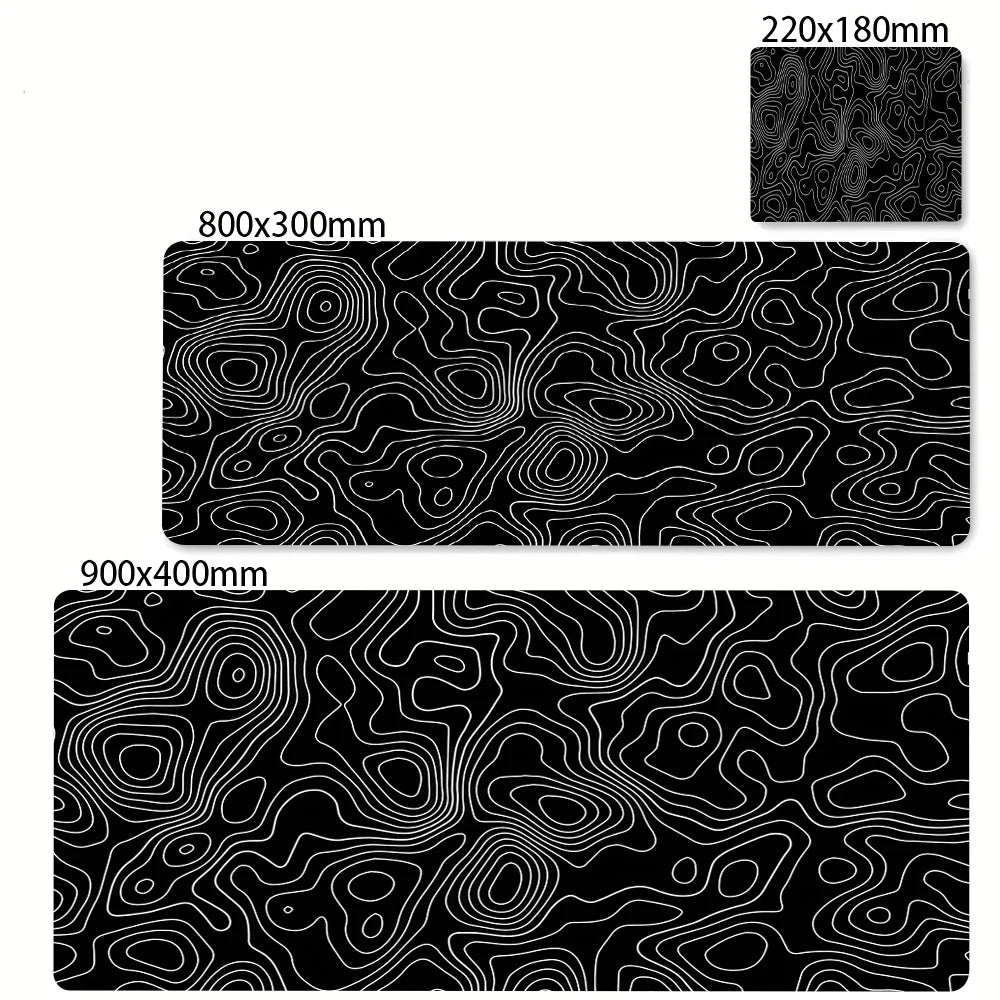 Tapis de souris artistique 900x400 — noir et blanc, grand tapis de bureau XXL, protège-bureau pour ordinateur portable ou PC, surface effet liquide Strata.