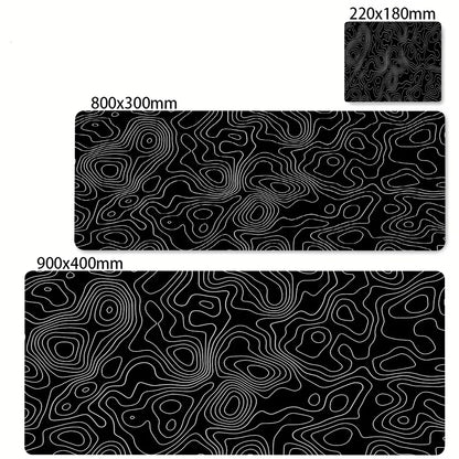 Tapis de souris artistique 900x400 — noir et blanc, grand tapis de bureau XXL, protège-bureau pour ordinateur portable ou PC, surface effet liquide Strata.